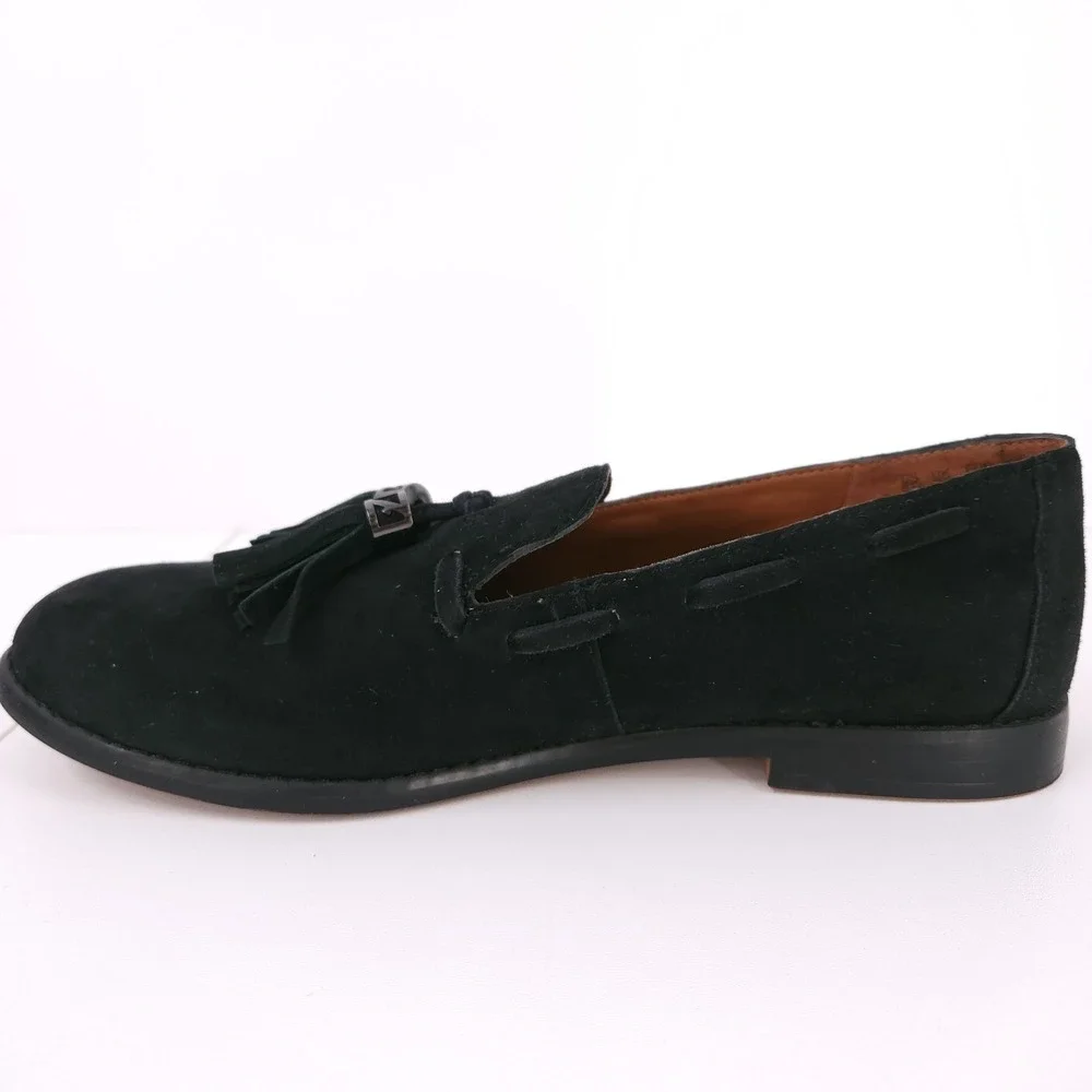 Franco Sarto Hartlie Round Toe Low Profile Tassel Slip On Loafers Black Women 9M
